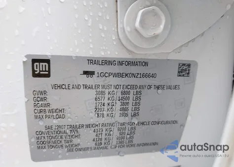 2022 Chevrolet Silverado 1500 Ltd 2Wd Short Bed Custom z USA, uszkodzony, nr VIN 1GCPWBEK0NZ166640